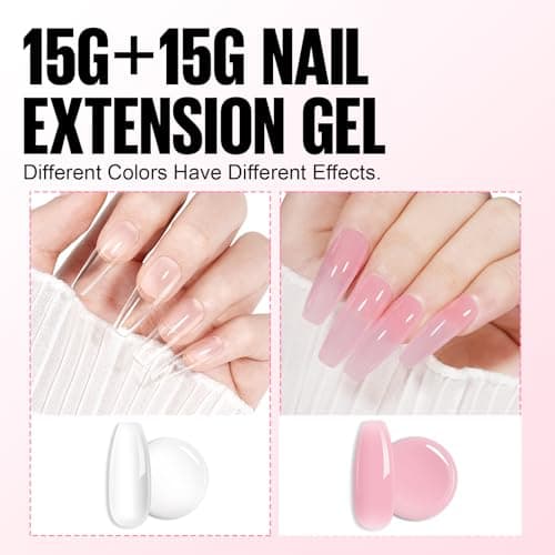 TOMICCA Gel d'Extension Ongles Clear & Light Rose, 2 * 15g Gel de Construction d'Ongles, Protection Acrygel Ongles, Quick Building Poly Extender Gel pour Manucure Nail Art Debutant et professionnel