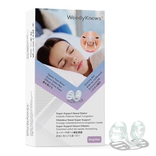 Dilatateur nasal super support WoodyKnows|Aide respiratoire pour les sports de sommeil|Aérations nasales douces et confortables|Solution anti-ronflement (Combinaison XS/S/M/L)