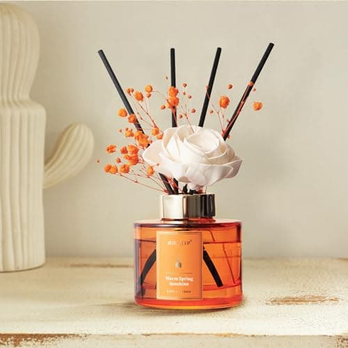 Airkeep Diffuseur de Parfum 150ml, Warm Spring Sunshine Reed Diffuser Set, Rose Parfum d Ambiance Maison, Decoration pour Chambre, Salon, Salle de Bain, Bureau