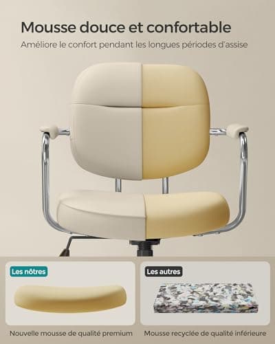 SONGMICS Chaise de Bureau, Chaise pivotante, Chaise de Bureau, Ergonomique, accoudoirs individuels, Fonction d'inclinaison, Hauteur réglable, Chambre à Coucher, Bureau, Beige Cappuccino OBG033W01