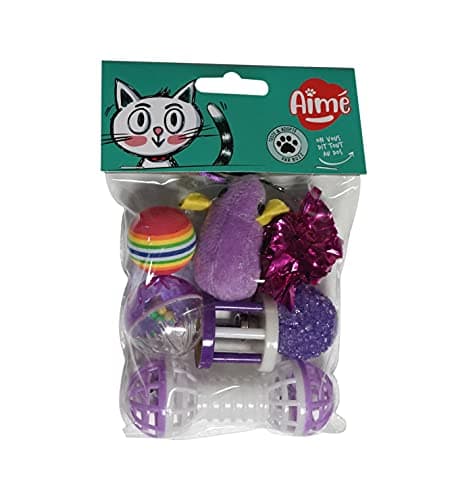 Aimé | Lot de 7 Jouets pour Chat | Jouets pour Chat Intérieur et Extérieur | Jeux pour Chat Variés et Amusants | Facile à Ranger et à Transporter | Convient à tous les Chats