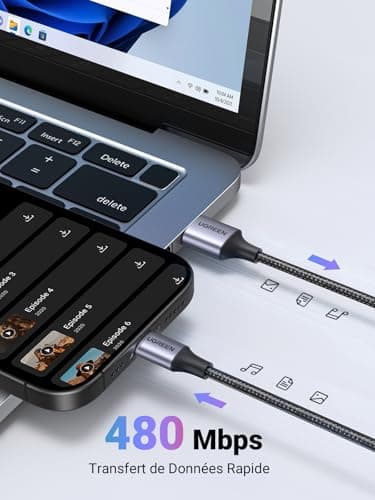 UGREEN Lot de 2 Câble USB C 3A Nylon Tressé Câble USB Type C Charge Rapide Compatible avec iPhone 16 Plus Pro Max 15 Galaxy S24 S23 A55 Redmi Note 13 Pro 12 P60 P50 Manette PS5 (0.5M)