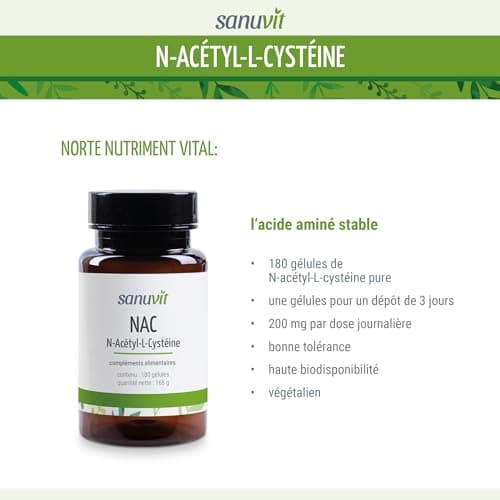 Sanuvit® - NAC | 180 capsules | N-acétyl-L-cystéine | Haute biodisponibilité et tolérance | Végétalien