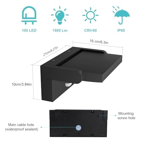 Klighten 2 Pcs 24W Applique Exterieur/Intérieur LED avec Détecteur de Mouvement, Lampe murale avec LED Panneau Rotatif, IP65 Éclairage Mural pour Terrasse Entrée, Blanc, Blanc Chaud 2700K-3000K