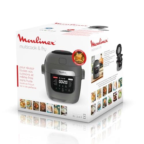 Moulinex Multicook & Fry, multicuiseur et air fryer intégré, 12programmes, Cuisson sur 2 niveaux, Départ différé, Capacité 6L, Gris Hippo, MZ730BF0