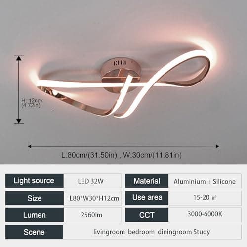 WSXEDC Dimmable LED Plafonnier, Or Moderne Chromé Processus Plafonnier Avec TéLéCommande Pour Chambre à Coucher Enfants Salon Cuisine Salle à Manger Bureau Eclairage IntéRieur 80cm