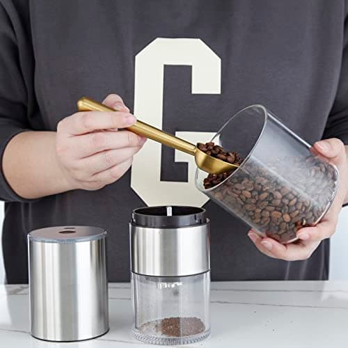 Easyworkz Cuillère à café en acier inoxydable à long manche creux, cuillère à mesurer pour café moulu et thé en vrac,Or en laiton