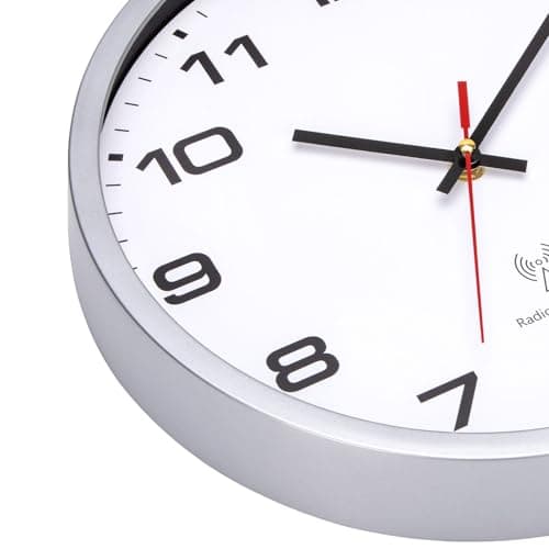 VINILITE Horloge Murale Radio Pilotée 30cm Moderne Pendule Murale à Grands Chiffres pour Salon, Cuisine, Bureau, Chambre