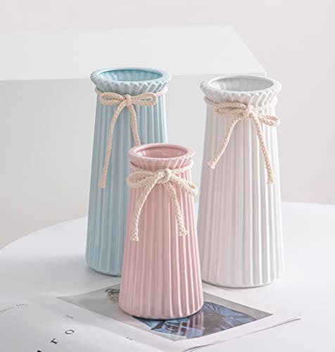 Hauteur 19 cm Vase Conique en Céramique Blanche pour Pampas, Moderne Haut Vase Decoratif pour Centre de Table Deco
