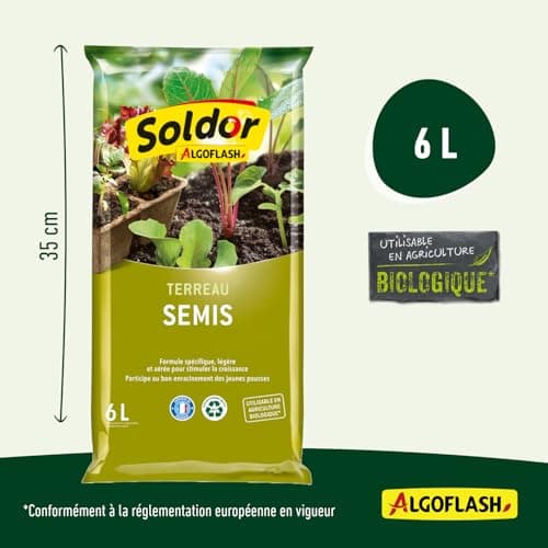 ALGOFLASH Terreau Semis, Bouturage et Repiquage, UAB, Prêt à l'Emploi, Fabriqué en France, 6 L, TSEB6