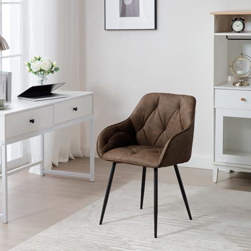 WOLTU Chaise de Salle à Manger, Chaise de Cuisine Rembourrée avec Dossier, Accoudoirs, Pieds en Métal, Chaise Ergonomique pour Salon, Bureau, en Simili Cuir Vintage, Marron foncé, EZS03dbr-1