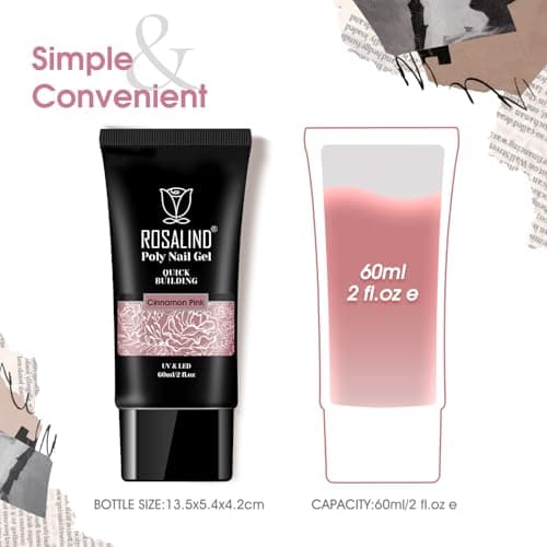 ROSALIND Gel pour Extension d’ongle 60ml, Cinnamon Pink Gel Construction Ongle UV, Poligel à Ongle Gel Nail Art pour les débutant, Professionnel et Salon de Manucure, Cadeau Pour les Amateurs