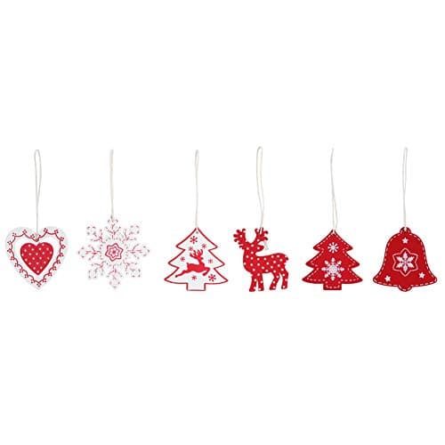 24 pcs Noël en Bois Decoration Sapin de Noel Rouge Blanc Bois Pendentifs d'arbre Decoration pour Sapin Ornement Suspension Noël Suspendu Arbre de Festival Décoration Artisanat Fête Christmas Deco