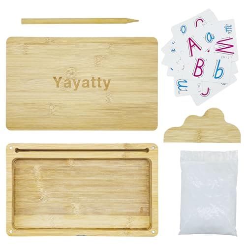 Yayatty Bacs à Sable en Bois Montessori Bac à Sable avec Couvercle für Kinder, Table de Sable Educative Jouet avec Sable, Stylo, Carte pour Les Enfants Ecriture Lettres et Chiffres, Dessin, Blanc