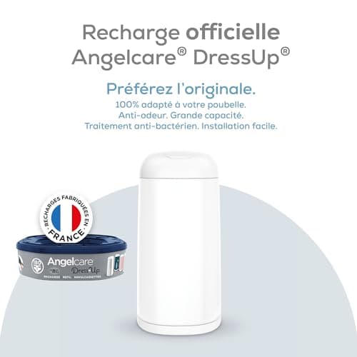 Angelcare - 3 Recharges Poubelle à Couches – Octogonale – Anti Odeur - Dress Up - Fabriqué en France