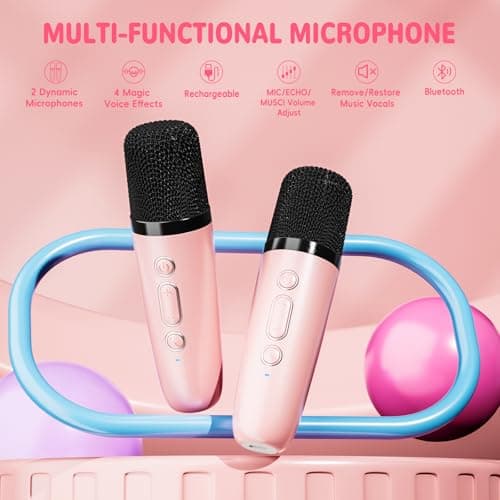 Ankuka Micro Karaoke Enfant sans Fil avec 2 Micro, Micro Karaoke Enfant, Cadeau Fille 4-12 Ans Anniversaire Jouet Fille, Mini Microphone pour Enfant Adulte Fille Rose
