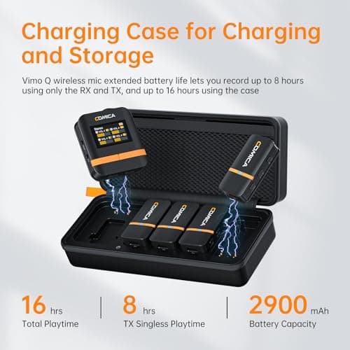 comica Vimo Q Micro Cravate sans Fil avec 4 émetteurs et 1 récepteur, CalMix Réduction de Bruit, Qualité Audio 48KHz/24bits, 16H Utilisation, 200M Portée, Micro Lavalier pour DSLR Caméra Smartphone PC