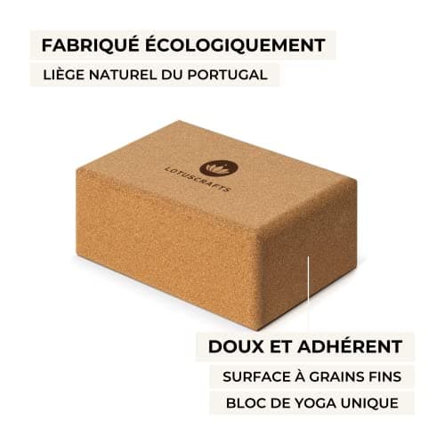 Lotuscrafts bloc de yoga en liège Supra Grip - fabriqué écologiquement - bloc de yoga en liège naturel - bloc en liège pour yoga et pilates - bloc de yoga pour débutants et avancés - Large