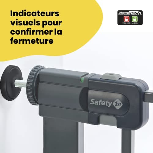 Safety 1st Barrière de Sécurité pour Bébé Extensible à Fermeture Facile, Barrière d'Escalier à Fixation par Pression sans Percer (également utilisable pour les animaux domestiques), gris