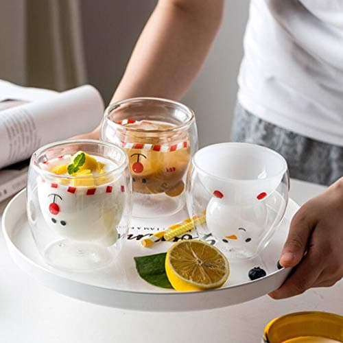 Tasse de Café Double Paroi Coupe en Verre Sapin Noël Tasses en Verre Petit ours Motif Le Lait Coupe Cadeau D'anniversaire Créatif Saint Valentin Romantique(White Bear)