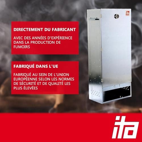 ITA Fumoir 7004 111x29x47 cm - Armoire de fumage premium avec thermomètre et accessoires - Métal galvanisé, Résistant à la corrosion, Durable - Fumoir pour viande, poisson, fromage