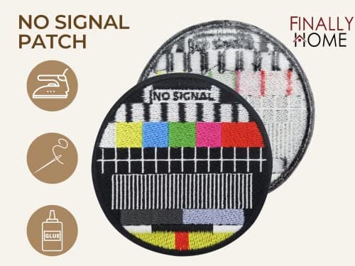 Finally Home Écusson Thermocollant | Motif TV rétro sans signal | Patch à coller au fer à repasser ou à coudre | Pièce de décoration ou réparation pour vêtement, jean, sac, pantalon, veste