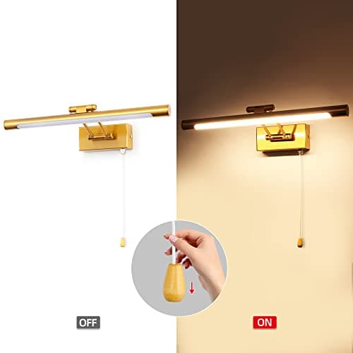 MantoLite Applique Murale 8W Applique Liseuse 40CM Interieur Laiton Salle de Bains Miroir Lampe 3000K Murale LED avec Tête de Lamp Pivotante Lampe de Lecture 900LM pour Tableaux et Vitrines Luminaires