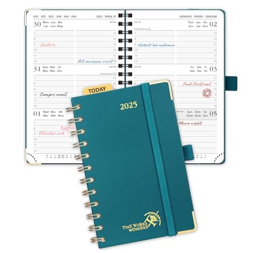 POPRUN Agenda de Poche 2025 A6 Semainier 16 x 10,5 cm - Couverture Rigide Spirale, Petit Agenda, D'Jan 2025 à Déc 2025-12 Mois, Poche intérieur, Papier Certifié FSC® 100 g/m2, Pacifique vert