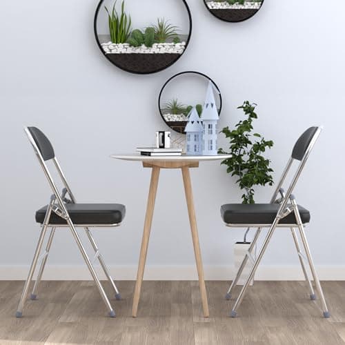 Lot de 4 chaises Pliantes chaises de Salle à Manger Confortables en Cuir avec Coussin épais - pour Cuisine, intérieur, extérieur, Salle de conférence - Noir | Chaise pliante en cuir, chaises de salle à manger pliantes pour cuisine, intérieur, extérieur, salle de conférence