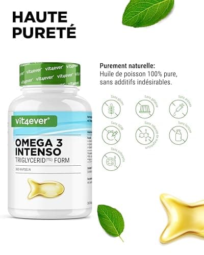 Premium Omega 3 Avec 80% D'Acides Gras - 365 Gélules - 1000 Mg D'Huile De Poisson Par Gélule Avec EPA & DHA - Forme Triglycéride - Purifié Avec Soin À Partir De Pêche Durable