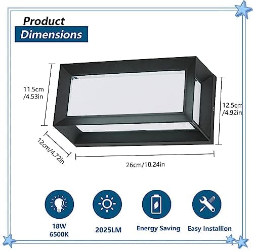 Tealight Applique Murale LED Exterieur/Interieur, 18W Applique Exterieure IP65 Etanche, 6500K Blanc Froid Lampe Murale Modernes en Aluminium pour Jardin, Terrasse, Patio, Couloir, Chambre