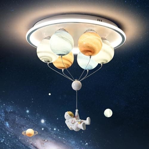 RuiRfh Plafonnier LED Astronaute de Dessin animé Lampe de Plafond intégré éclairage de Chambre créatif planète en Verre Lustre Chambre d'enfant Restaurant Maternelle Salle de Jouets Salle de Lecture