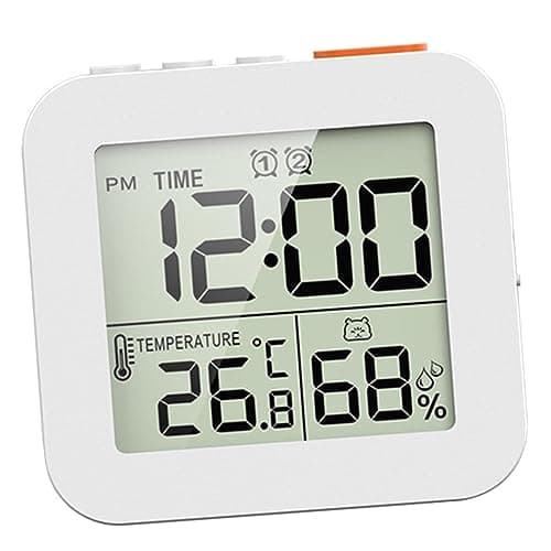 Horloge de Salle de Bain, Minuterie de Douche Numérique pour Salle de Bain, Horloge Murale de Cuisine avec Alarme, Minuterie Tactile étanche Portable, Thermomètre Intérieur, Hygromètre, Blanche