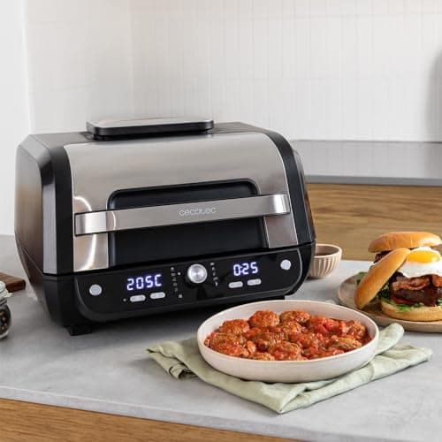 Cecotec Friteuse à air sans huile Cecofry FireDome 8000 Pro 1700 W Double Résistance, 4 Niveaux Grill, 12 Modes Prédéfinis, Température et Temps Réglables, Pack d'accessoires