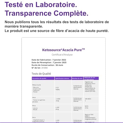 Fibre d'Acacia Pure | 0g de glucides | Zéro calories | Prend en charge le jeûne et le régime cétogène | Supplément de fibres solubles prébiotiques | Sans additifs | Sachet de 500g | Ketosource®