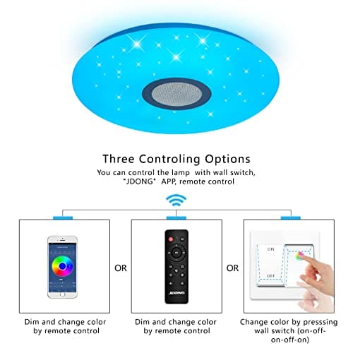 JDONG Plafonnier Bluetooth, LED avec haut-parleur, télécommande et application de contrôle, changement de couleur RGB, intensité variable, étoiles,Bruit blanc, 36 W Ø 40 cm