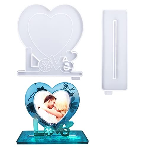 Moules en Résine pour Cadre Photo, Love Moules en Silicone en Forme de Coeur, Moules en Résine Époxy, Décorations d'anniversaire de Mariage, Artisanat, Cadres Photo Personnalisés Moule Personnalisé