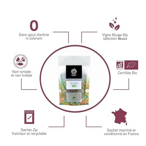 MY ORGANIC INFUSION - Vigne Rouge BIO en feuilles coupées - Pour Tisanes circulatoire et Infusions Bien-Être - Pour Recettes Maisons - Sélection De Premier Choix - Vitis Vinifera - 50 g