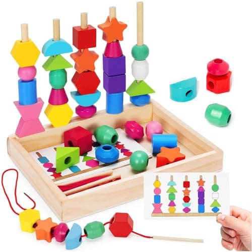 ENIKMOSD Jouet Montessori à Empiler et de Tri 2 3 4 5 6 Ans,Jouet éducatif Enfant,Jouets de Perles de Laçage en Bois,Jouet de motricité pour Bébé Enfant,Jeux D'activité et de Développement