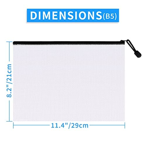 Lot de 12 pochettes en maille plastique B5 avec fermeture éclair, pochettes en maille B5, pochettes en PVC B5, pochettes pour documents B5