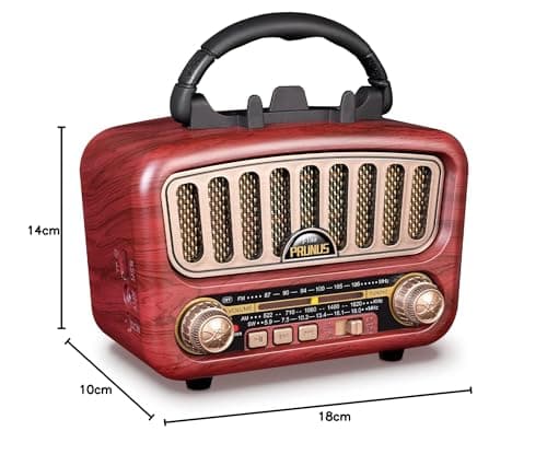 Radio Vintage Rétro, PRUNUS J-180 Poste Radio Portable AM/FM/SW Radio Bluetooth 5.0, Petite Radio Rechargeable avec Batterie 1800mAh, Grand Haut-Parleur 5W, Mini Radio avec Fonction USB/TF/AUX