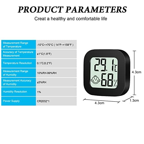 flintronic Thermomètre Hygrometre Intérieur, Mini Thermomètre Hygromètre Digital à Haute Précision, Moniteur de Température et Humidimètre Indicateur du Niveau de Confort pour Maison,Bureau-Noir