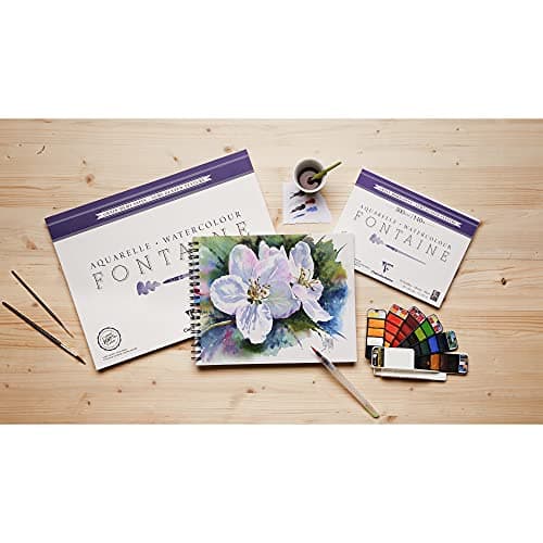 Clairefontaine 96409C Bloc Encollé 4 Côtés Fontaine - 25 Feuilles Papier Aquarelle Blanc 100% Coton Grain Demi-Satiné Qualité Professionnelle 42x56 cm 300g