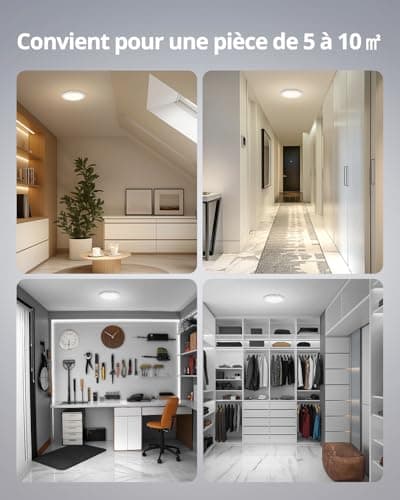 Bojim Plafonnier LED avec Detecteur de Mouvement, ø19cm Plafonnier Sans Fil Télécommande, Lampe de Plafond Rechargeable 3 modes Déclairage Luminosité Réglable pour Couloirs Escalier Balcon Garage