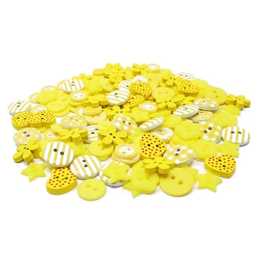 Lot de 150 boutons jaunes en bois, acrylique et résine pour confection de cartes