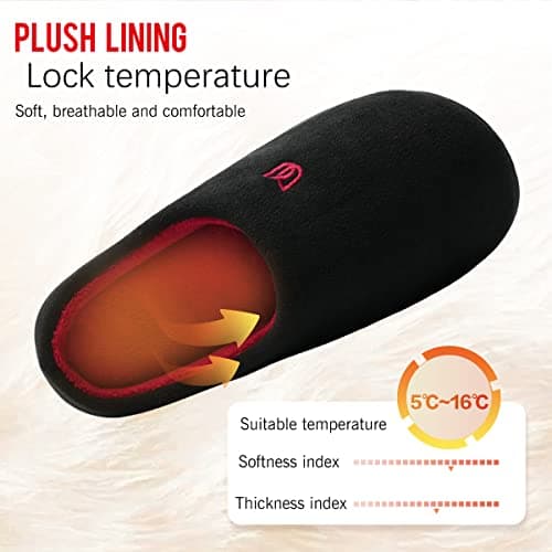 WateLves Chaussons Homme Pantoufle Femmes Hiver Court Peluche mémoire Mousse Chaud Coton Mixte Adulte (Noir Rouge, 42/43EU)