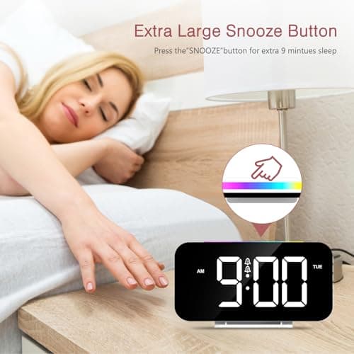 LOFICOPER Réveil Numérique, Horloge de Chevet Numérique avec 10 Modes de Lumière de Nuit RVB, Grand Écran de 16,8cm, 5 Luminosités Réglables, Double Alarme, Répétition, Port de Charge USB