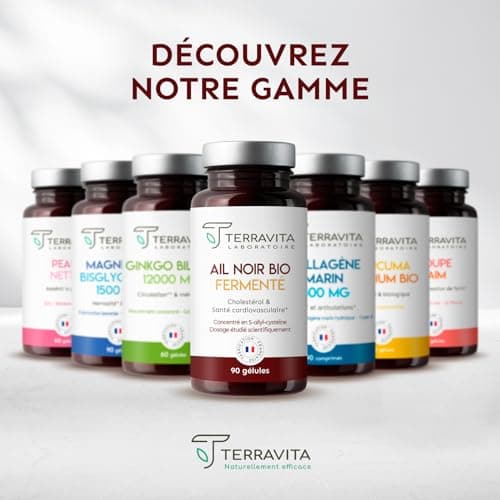 AIL NOIR Fermenté BIO | Extrait titré en S-Allyl-Cystéine | 250 mg par Gélule | Lutte contre les Lipides Sanguins - Santé Cardiaque - Circulation | 90 Gélules sans Goût | Made in France | Terravita