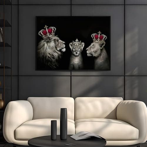 KAIDAARTLH Lion avec Couronne Blanc et Noir Animal Tableau sur Toile Tableaux Modernes Impressions Salon Chambre Affiche Mur Image Décoration Frameless(C,40x60cm)