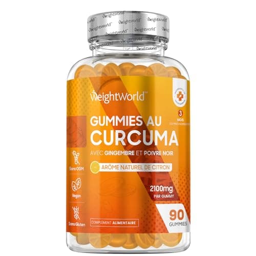 Curcuma gummies 2100mg, 90 Gummies Vegan (3 Mois) - Goût Citron - 95% de Curcuminoïdes - Faible en Sucre - Curcuma Gingembre Poivre Noir - Alternative au Curcuma en Gélules - Forte Absorption
